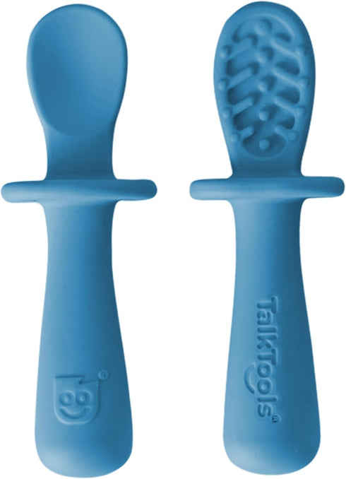 TalkTools ITSY Tiny Silicone Spoons Twin Pack - Soft Self-Feeding Training Spoons for Kids & Toddlers (Ocean)