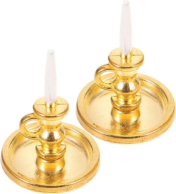 Toyvian 2PCS Miniature Candlestick Dollhouse Accessories, Tiny House Candle Holders for Decorations