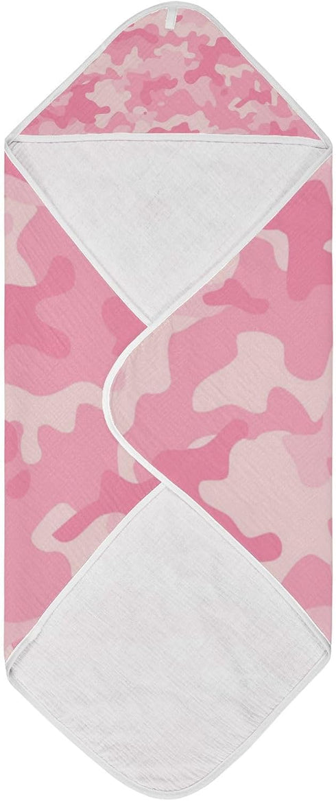 Pink Camouflage Baby Hooded Towel, Ultra Soft Absorbent Cotton Baby Bath Towel for Newborn Toddler Boys Girls, 30 x 30 Inch by Moudou