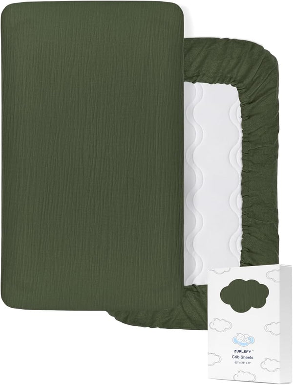 Olive Green Baby Crib Sheets, Soft Muslin Baby Crib Sheets for Standard