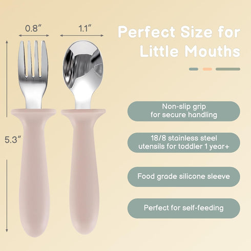 Eascrozn 2 Pack 2 Pack Set, Set Silicone Divided Baby Plates with Suction, Toddler Forks and Spoons BPA Free, Baby