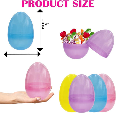 6" inch 24-Pack The Dreidel Company Fillable Easter Eggs Jumbo Translucent, Colorful Plastic Jumbo Easter, Stands