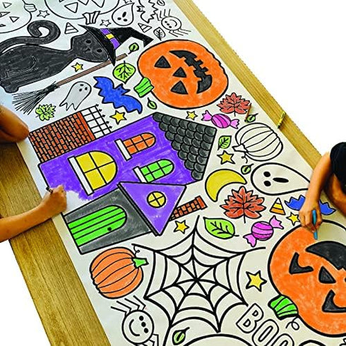 Tiny Expressions Halloween Coloring Tablecloth for Kids, 30" x 72" Giant Coloring Poster for Halloween Activities