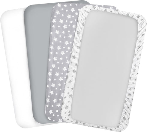 Pack 4 Pack Pack Pack and Play Sheets, Mini Crib Sheets, Stretchy n Play Playard Fitted Sheet, Compatible with Graco n