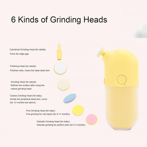 Rushbom Trimmer 6 Electric Nail Filer for Baby Nail Grooming Kit with Extra Replacement Tools USB Rechargeable Electric