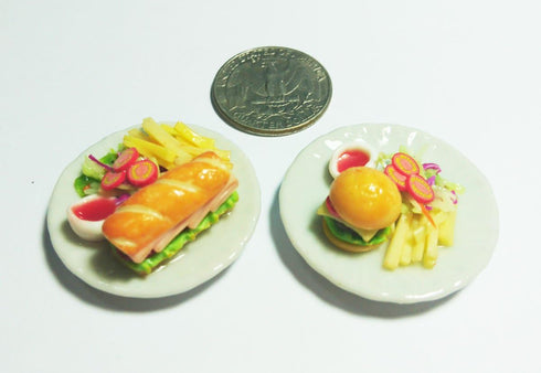 Tiny Burger and Sub Sandwich, Realistic Mini Handmade Polymer Clay Food Model, Decorative Collectible Figurines