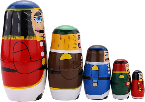 Yoption 5Pcs Russian Matryoshka Dolls, Handmade Wooden Nutcracker Nesting Dolls Set for Kids Christmas Birthday Gift