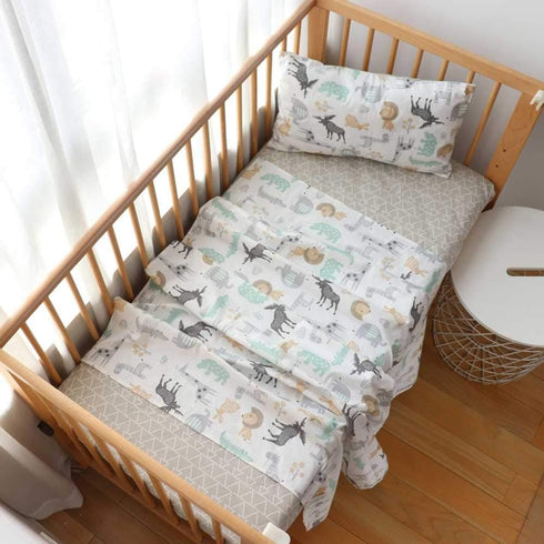 Emenpy 3 100% Set Pcs Cotton Toddler Sheet Pillowcase for Boys and Girls,Include Fitted Sheet,Top Sheet and Envelope