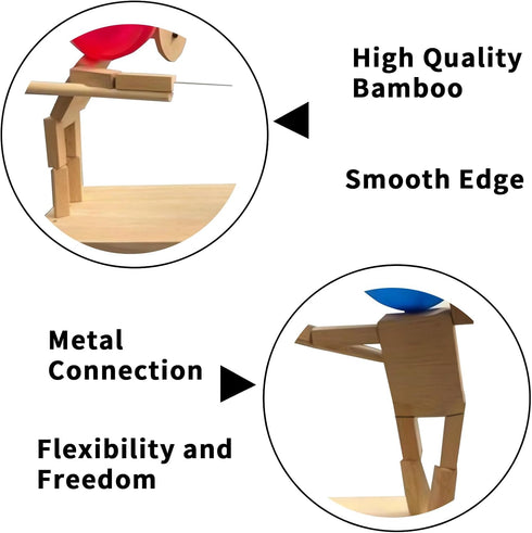 gzrnje Battle,2024 2 Balloon Bamboo Man New Pop Wooden Fencing Puppets,Fun Wooden Bots Battle Game for Players
