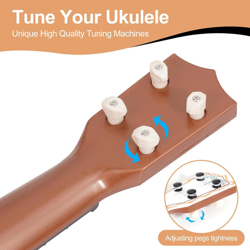 Raimy 17in Ukulele Guitar - 4 String Mini Educational Musical Toy for Kids Age 3-9 (White)