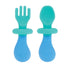 Nuby First Fork and Spoon Set, Utensils with Safety Guards for Babies 6+ Months, Green and Blue