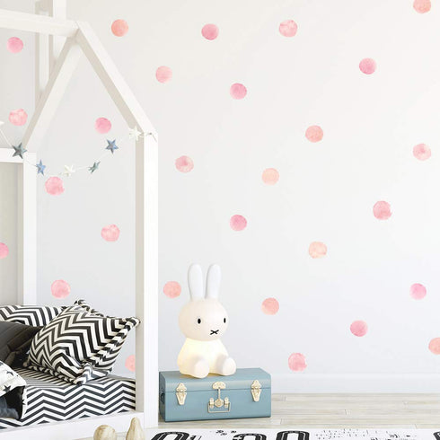 36pcs Pink Polka Dot Wall Decals, Watercolor Dots Wall Sticker for Kids, Nursery Room (6 Sheets)