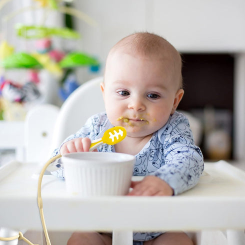 Gelinor 6+ Set Baby Spoons Self Feeding Months Holder Strap Highchair Accessories- Feeding Aid for Keep Spoon and Forks