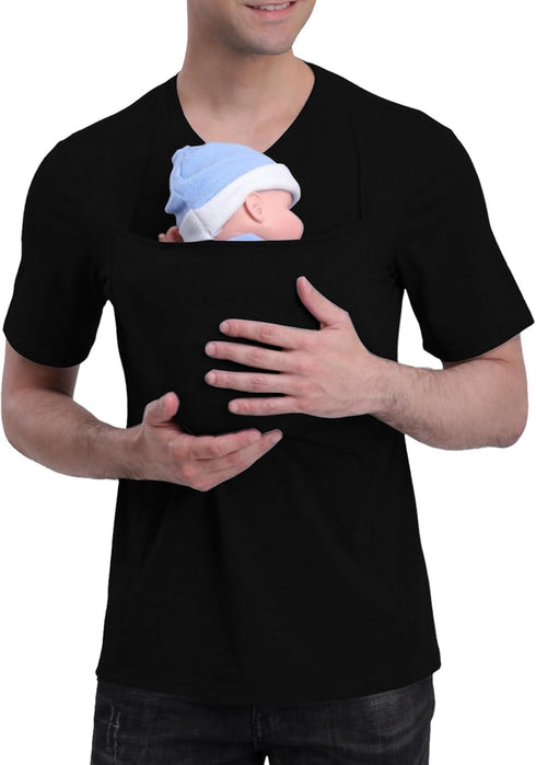 Jefuzh Mens Baby Carrier Shirt, Kangaroo Shirt for Dad and Baby V Neck Short Sleeve Kangaroo T Shirt for Dad