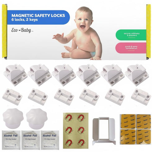 Eco-Baby Magnetic Cabinet Locks for Babies (6 Pack Locks with 2 Keys), Eco