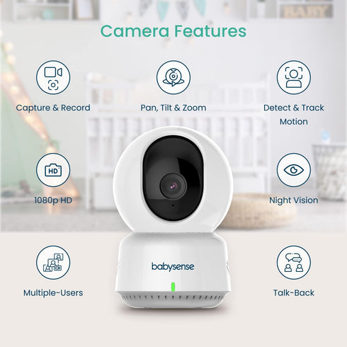Babysense 1080p See Smart WiFi Baby Monitor, Camera, HD Night Vision, Detect & Track Motion, Capture & Record - SD Card