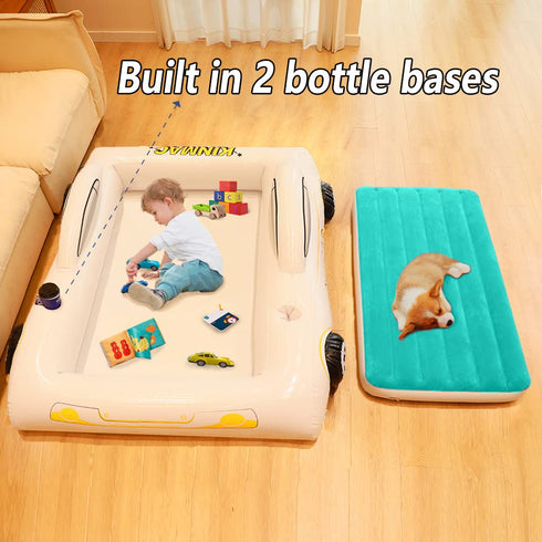 KINMAC Inflatable Toddler Travel Bed- Portable Travel Toddler Air Bed for Kids Camping Air Mattress Racecar Toddler Bed