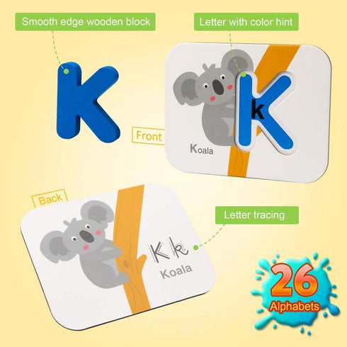 Set 3 4 5 Coogam Numbers and Alphabets Flash Cards - ABC Wooden Letters and Numbers Animal Pattern Board Matching
