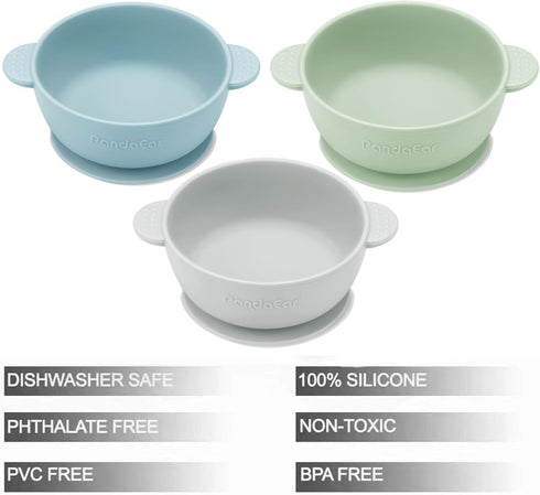 PandaEar 3 Pack Suction Bowls for Baby Toddlers 6-12 months, Silicone Baby Bowls with Suction for Food Feeding, BPA Free Toddler Bowls, Microwave and Dishwasher Safe by PandaEar