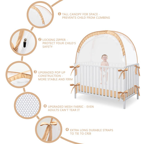 L RUNNZER Crib Tent, Portable Crib Tent to Keep Baby from Climbing Out, See-Through & Breathable Mesh Crib Net