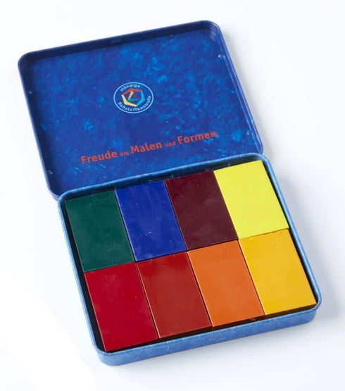 Stockmar Beeswax Block Crayons, Set of 8 Non-Toxic Jumbo Crayons for Kids & Adults, Waldorf Art Supplies in Storage Tin