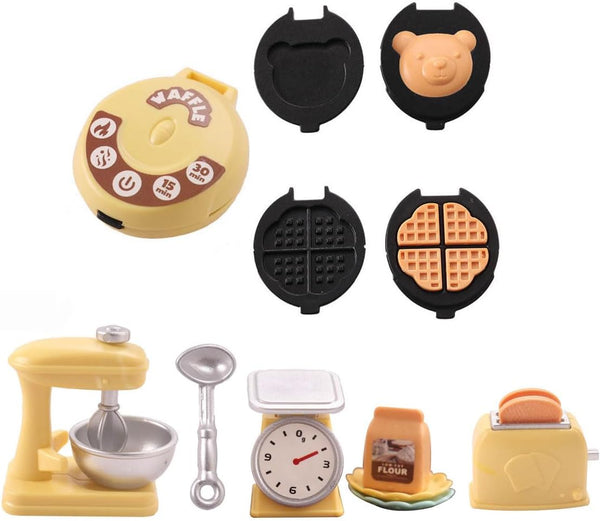 Miniature Dollhouse 10PCS Waffle Maker Toaster Scale Stand Mixer Flour Kitchen Set
