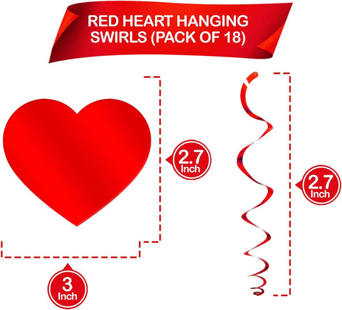 KatchOn Red Hanging Heart Decorations, Pack of 18, No DIY | Romantic Foil Heart Swirls for Special Night