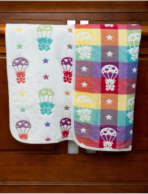 2 Layer Blanket, Muslin Cotton Jacquard Bed Blanket, Lightweight Super Soft and Warm, Crib Blanket