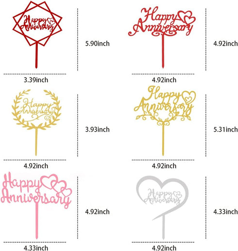 24Pcs Happy Anniversary Cake Topper Multicolour Acrylic for Wedding Retirement Anniversary Celebration Party Decorations