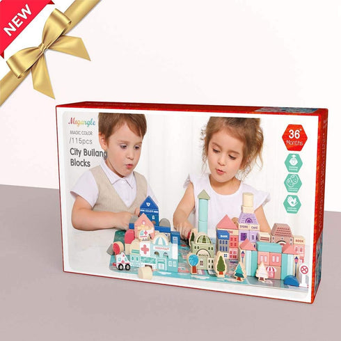 Wooden Building Blocks Set - City Construction Stacker Educational Toys for Toddler Gifts, 3+ Year Old