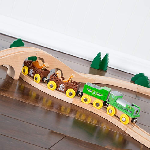 Toys 12 (18 Pcs) Wooden Engines & Train Cars Collection with Animals, Farm Safari Zoo Compatible with Thomas