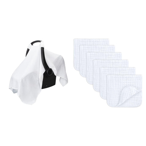 Baby Car Seat Cover and Muslin Burp Cloths, Pack of 6 Bundled