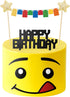 Building Blocks Cake Topper, 3D Print Character Face Design Star Flag Banners Bunting Banner Party Supplies for Boys
