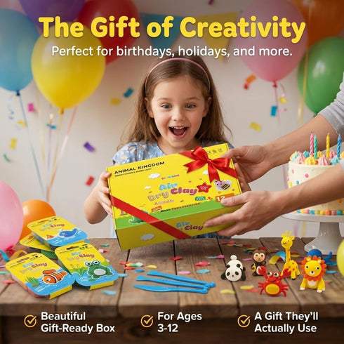 OBVIO HOME 12 Set, Air Dry Clay for Kids - Animal Designs Modeling Clay Kit - Model Sculpting Ultra Soft Safe