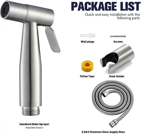 RWYRBNSL Set Handheld ToiletSprayer, Wall Mounted Stainless Steel BrushedFaucet, Bathroom Cloth Diaper Sprayer