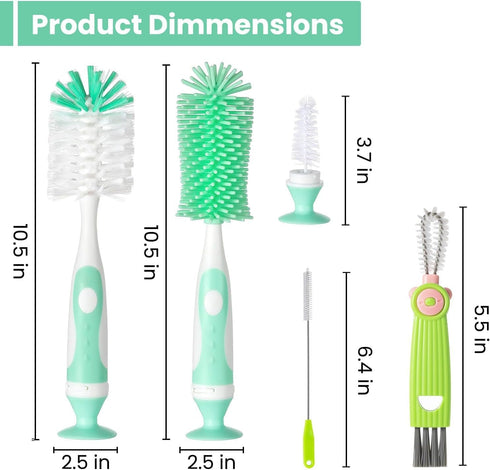 Baby Bottle Brush 4 in 1, Bottle Cleaner Brush Set, with Nylon Bottle Brush, Cap Brushes, Straw Brushes, BPA-Free