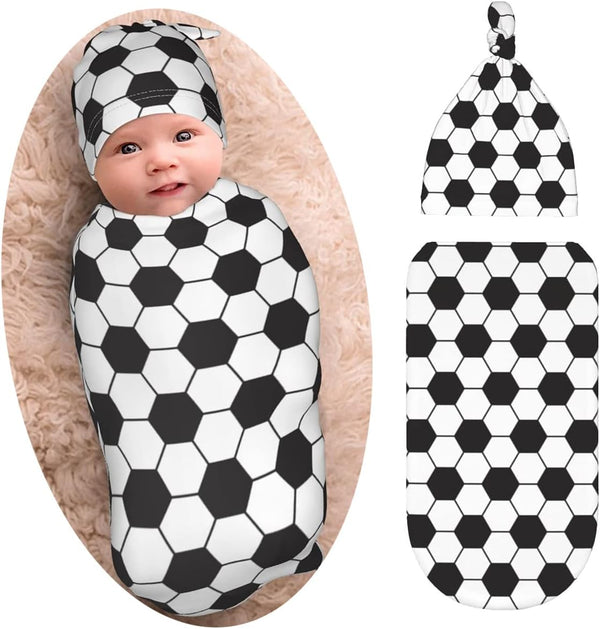 Osvbs Soccer Baby Stuff Swaddle Blanket with Beanie Set, Soft and Stretchy Soccer