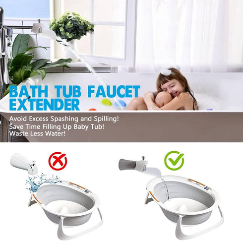 Bath Helper - Bath Tub Faucet Extender - Guides Water Directly from Faucet to Baby Bath Tub Without Excessive Water Waste and Splashing (Clear White)