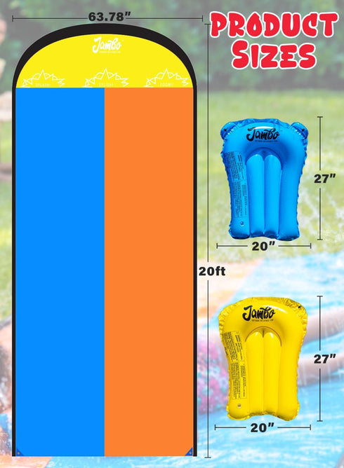 JAMBO XL Premium 20Ft Slip Splash and Slide with 2 Bodyboards, Heavy Duty Water Slide for Kids Outdoor Fun