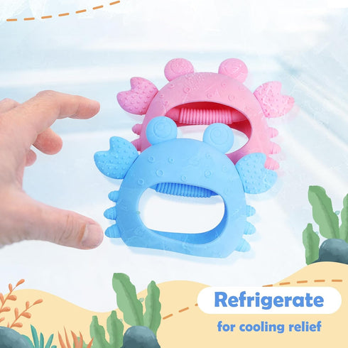 Anboor 2 Pack Baby Teething Toys: Silicone Teethers for Babies 0-6 Months, Anti Dropping Hand Teether for Teething