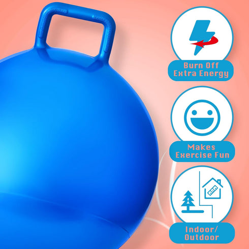 Lewtemi 3 Pcs 31 Inch Bouncing Balls with Handle - Outdoor Hopper Balls, Exercise Balls & Air Pump (Red, Blue, Green)