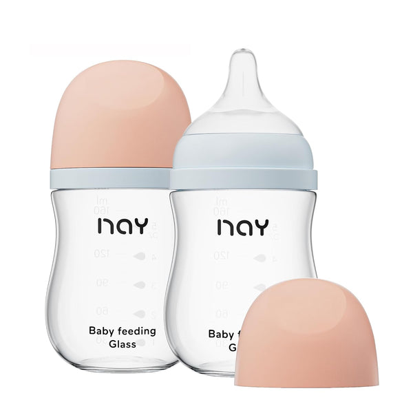 Natural Glass Baby Bottle Wide Neck - Newborn Anti-Colic Bottle, Clear, 5.4oz (Pack of 2) with Slow Flow Nipples