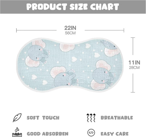 decor gift 4 Pack 22x11in Cotton Muslin Burp Cloths Soft Touch Cartoon Cute Blue Elephants Baby Feeding Cloth