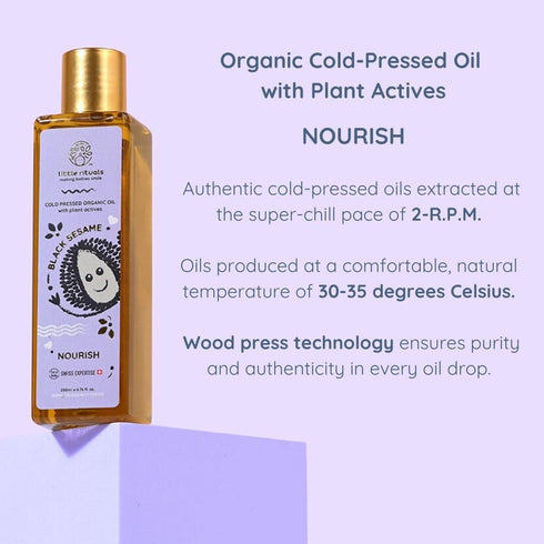 200 ml. Little Rituals BLACK SESAME - BABY MASSAGE OIL Certified Organic, Wood Cold-Pressed for Skin and Hair