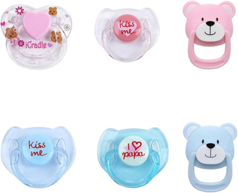 Mire & Mire 6 Pcs Doll Magnetic Pacifiers Baby Doll Accessories for Reborn Baby Doll, Pretend Play Feeding Toy (Pink/Blue)