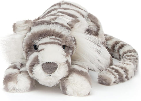 Jellycat Sacha Snow Tiger Stuffed Animal - Little 8 inches Big Cat Plush Toy