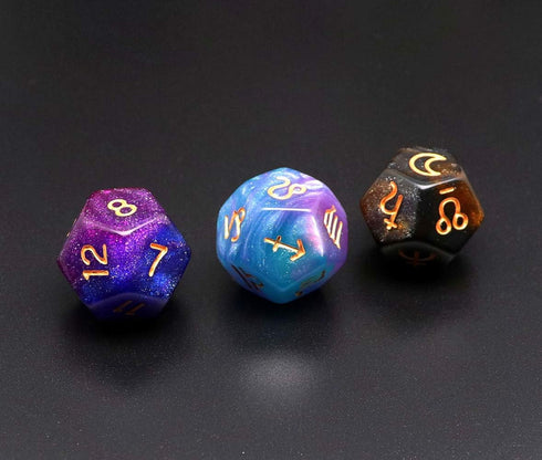 3 Pieces Astrology Dice Acrylic Pearl, Astrological Dice for Constellation Divination, 3 Colors D12 Glitter Astro Dice