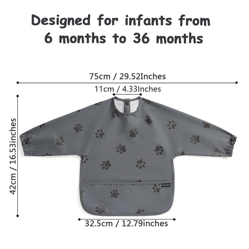 PewinGo Weaning Bib with Long Sleeves & BLW, Soft and Skin-Friendly Material, Coverall Bibs for Baby Feeding, Waterproof and Easy to Clean & Machine Washable, for Baby Infant Toddlers(Dark Grey)