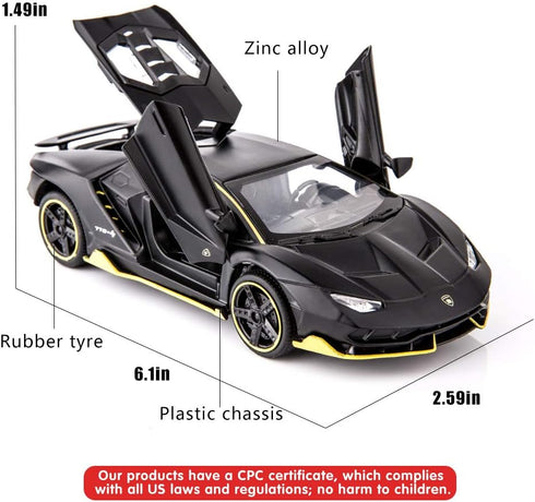 BDTCTK 1:32 Lambo LP770 Car Model Toy - Child Sound and Light Pull Back Car for Kids Gift (Black)