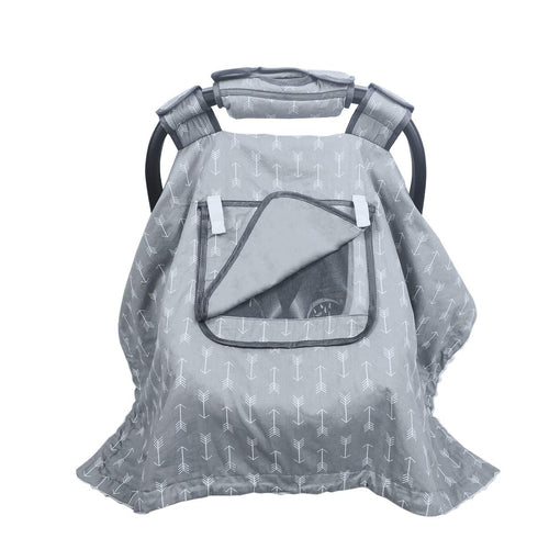 Car Seat Covers for Babies - Carseat Canopy for Newborn Carrier with 2 Layers of Mesh/Fabric, White Minky